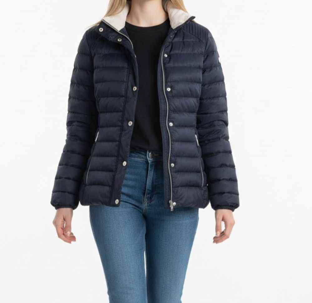 Nautica Women's Softshell Puffer Jacket Blue Size L Lined Snap Zip Closure